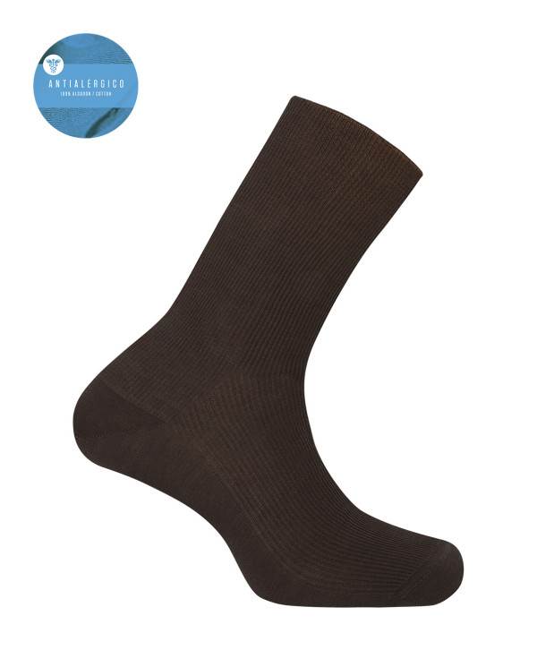 Ribbed Mercerized Cotton Socks - Antialérgico Color Brown - 1