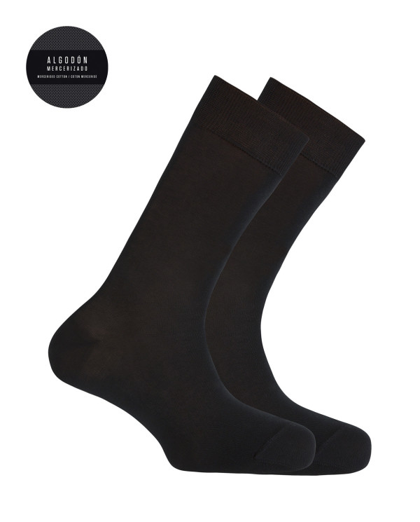 Pack of 2 plain mercerized cotton socks Color Black - 1