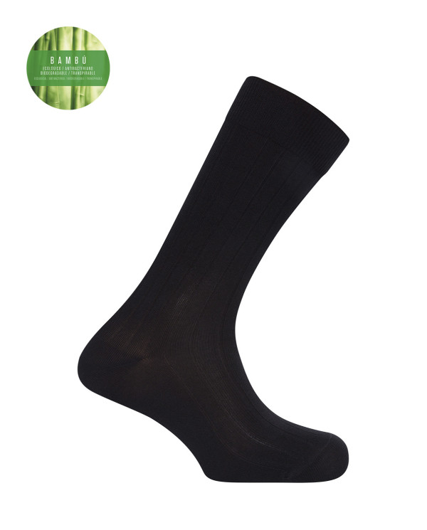 Chaussettes côtelées en bambou Couleur Noir - 1