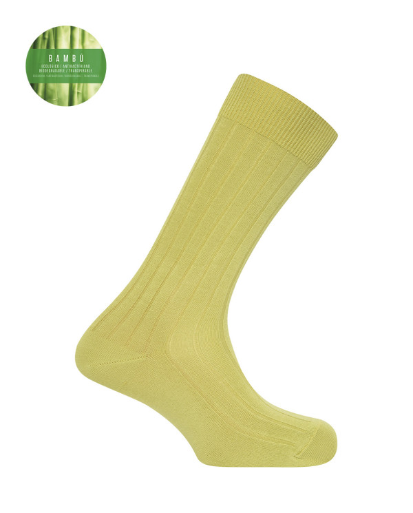 Chaussettes côtelées en bambou Couleur Vert - 1