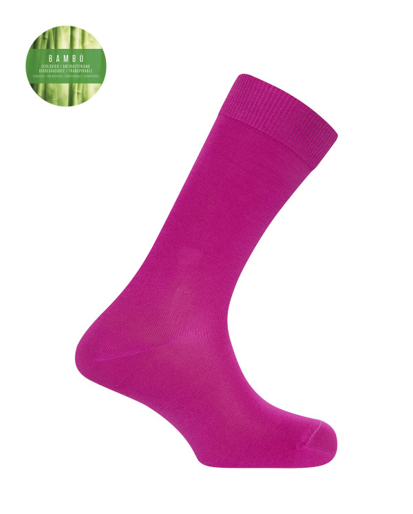 Chaussettes unies en bambou - revers anti-pression Couleur Fuchsiarine - 1