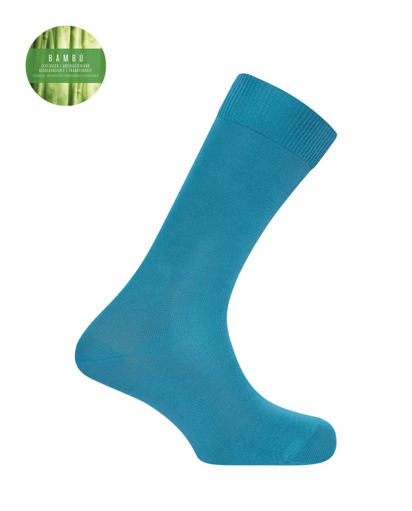 Chaussettes unies en bambou - revers anti-pression Couleur Bleu - 1