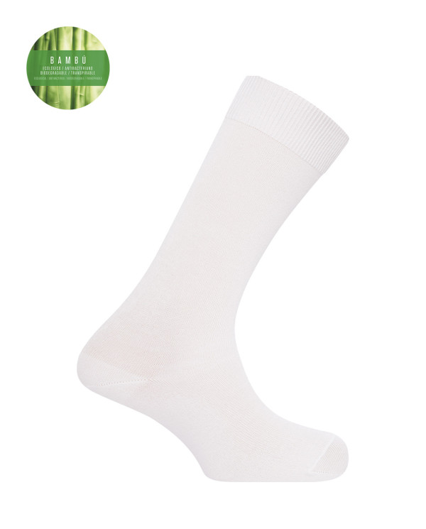 Chaussettes unies en bambou - revers anti-pression Couleur Écru - 1