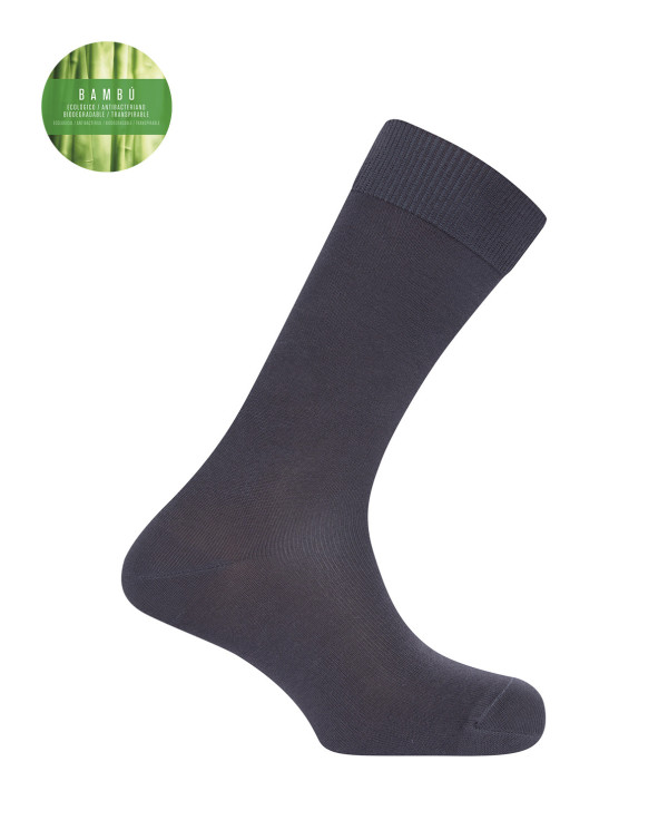 Chaussettes unies en bambou - revers anti-pression Couleur Gris fonce - 1