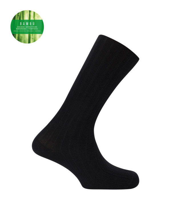 Chaussettes en bambou côtelé - revers anti-pression Couleur Noir - 1