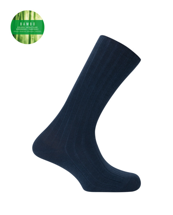 Ribbed bamboo socks - anti-pressure cuff Color Navy marine - 1