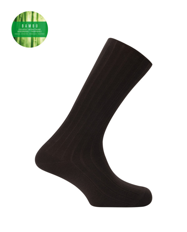 Chaussettes en bambou côtelé - revers anti-pression Couleur Marron - 1