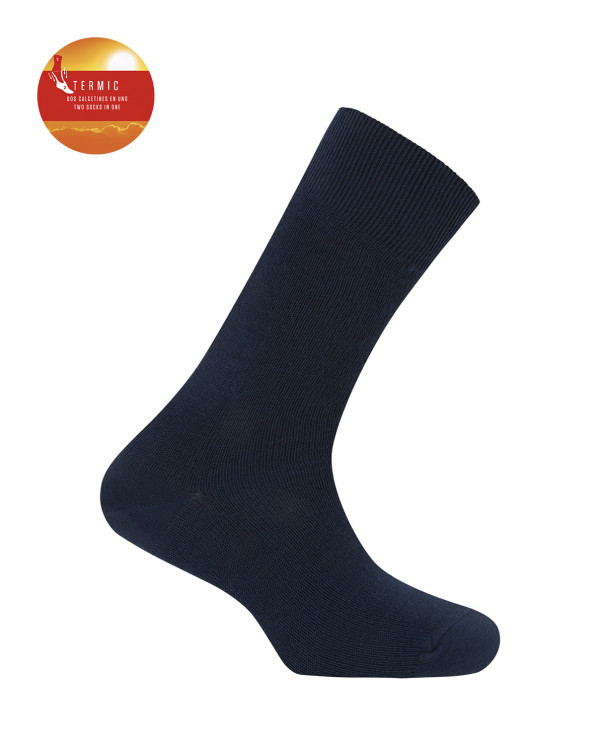 Chaussettes ourlet uni - Thermique Couleur Bleu marine - 1