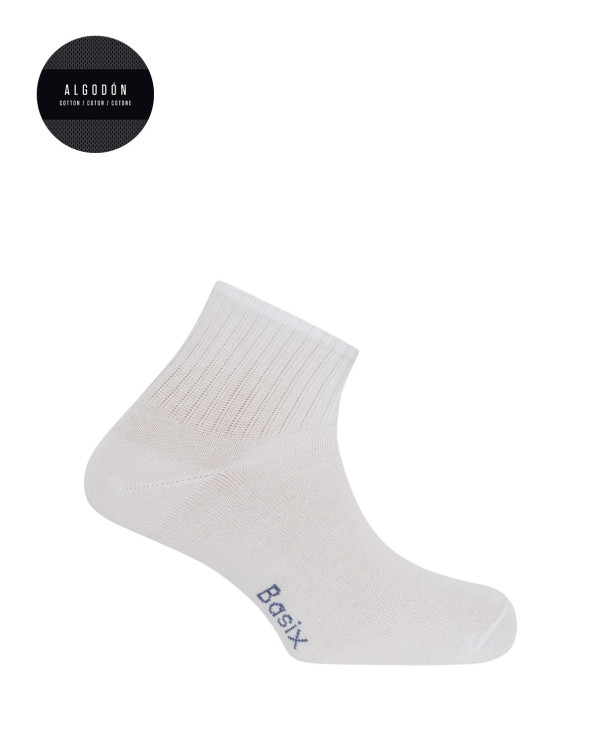 Pack of 3 cotton socks with American cuff - Basix Color White - 1