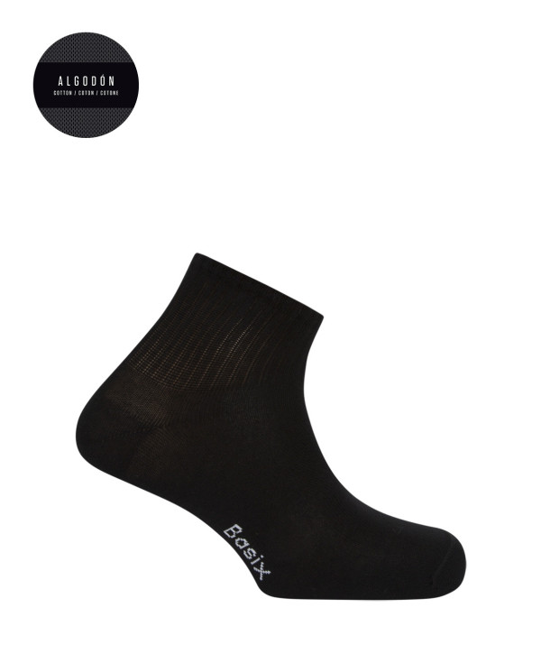 Pack of 3 cotton socks with American cuff - Basix Color Black - 1