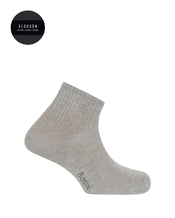 Pack of 3 cotton socks with American cuff - Basix Color Light gray - 1