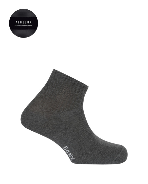 Pack of 3 cotton socks with American cuff - Basix Color Grey - 1