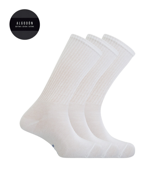 Lot de 3 chaussettes en coton avec revers américain - Basix Couleur Blanc - 1