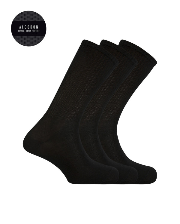 Pack of 3 cotton socks with American cuff - Basix Color Black - 1