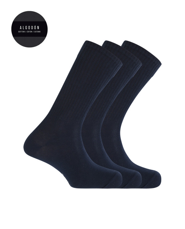 Pack of 3 cotton socks with American cuff - Basix Color Navy - 1