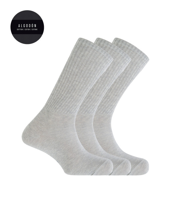 Lot de 3 chaussettes en coton avec revers américain - Basix Couleur Gris clair - 1