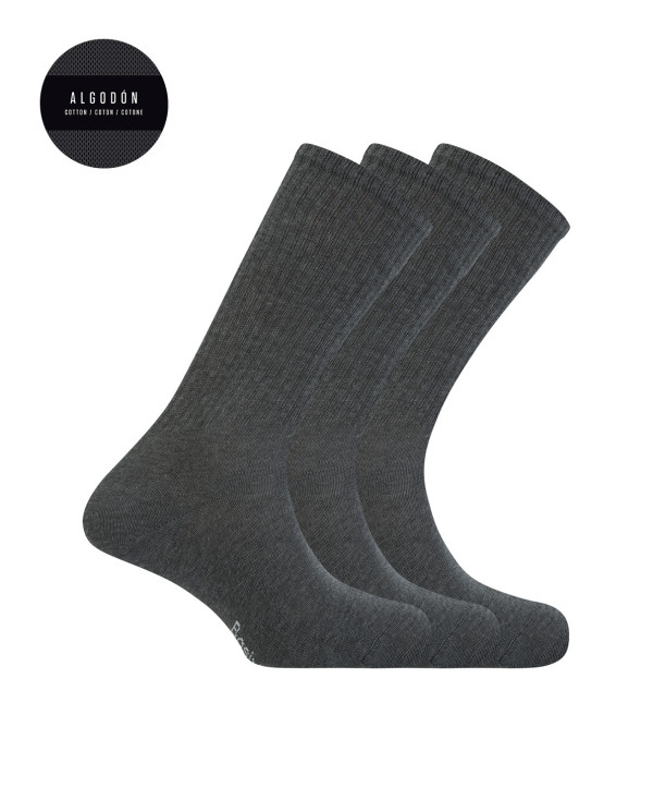 Lot de 3 chaussettes en coton avec revers américain - Basix Couleur Gris - 1