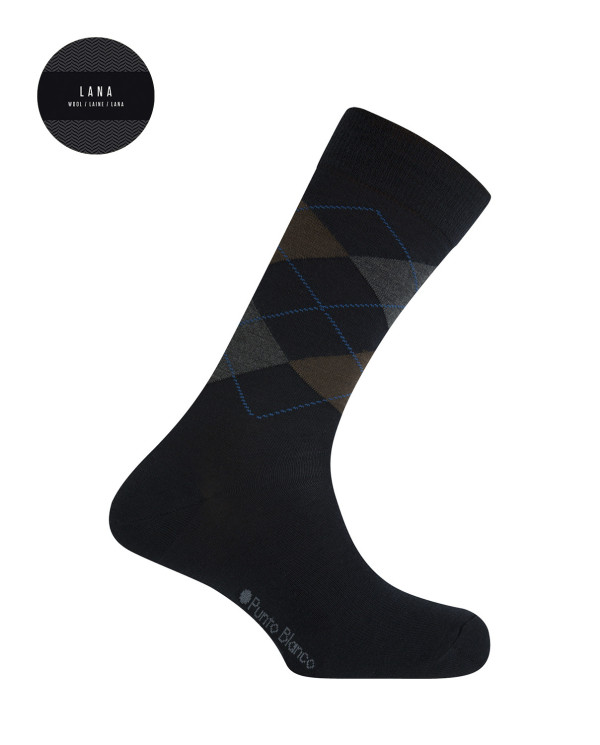 Chaussettes en laine - losanges Couleur Bleu marine - 1