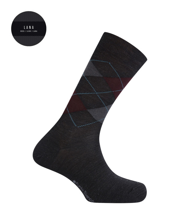 Chaussettes en laine - losanges Couleur Gris fonce - 1