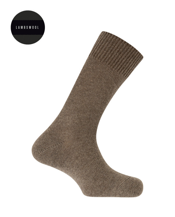 Chaussettes en laine d'agneau lisse Couleur Marron - 1