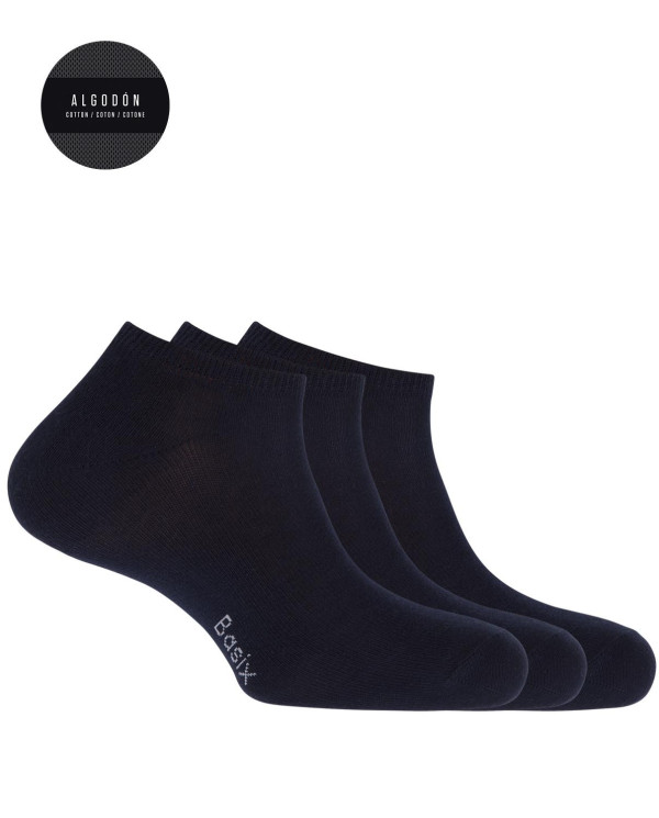 Pack of 3 plain cotton socks - Basix Color Navy - 1