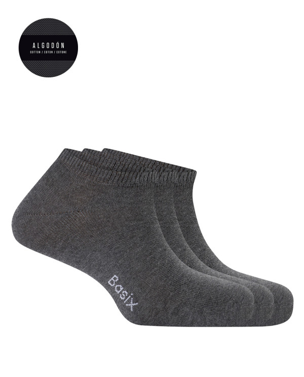 Lot de 3 chaussettes unies en coton - Basix Couleur Gris - 1