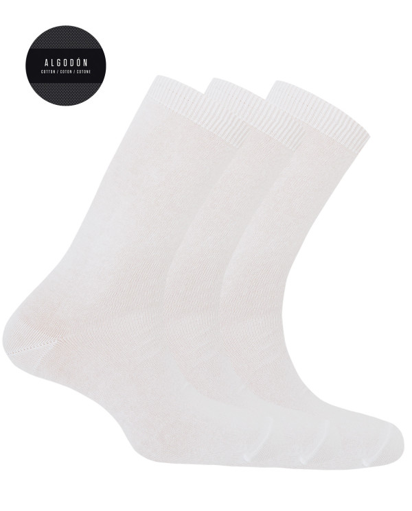 Lot de 3 chaussettes unies en coton - Basix Couleur Blanc - 1