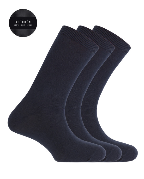 Pack de 3 calcetines de algodón lisos - Basix Color Marino - 1