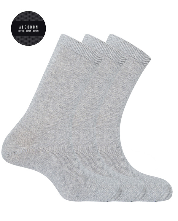 Lot de 3 chaussettes unies en coton - Basix Couleur Gris clair - 1