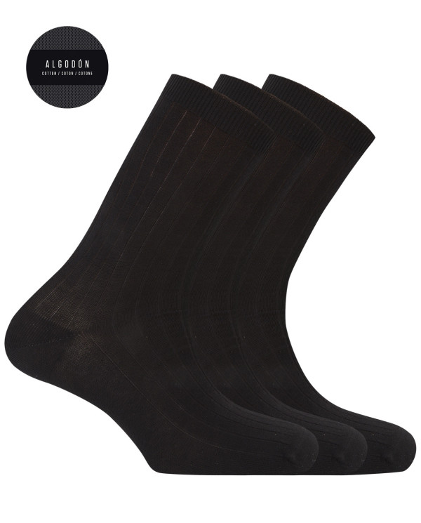 Pack of 3 ribbed cotton socks - Basix Color Black - 1