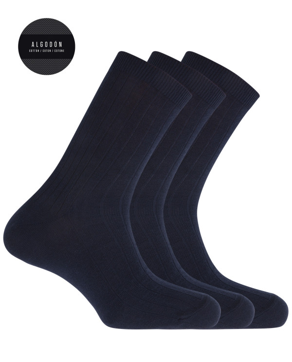 Pack de 3 calcetines de algodón de canalé - Basix Color Marino - 1