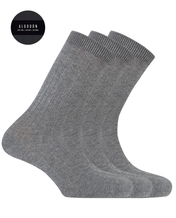 Pack de 3 calcetines de algodón de canalé - Basix Color Gris - 1