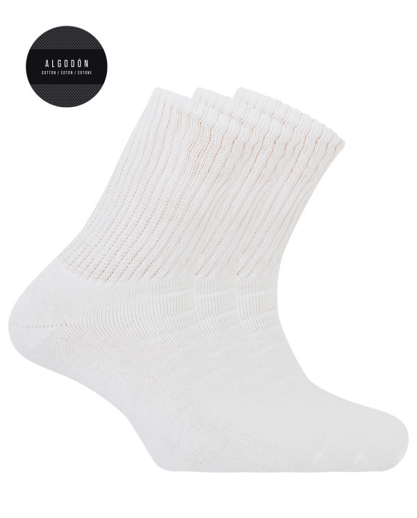 Lot de 3 chaussettes sport coton - revers américain - Basix Couleur Blanc - 1