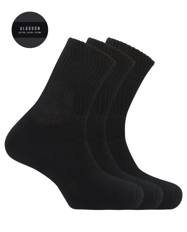 Lot de 3 chaussettes sport coton - revers américain - Basix Couleur Noir - 1