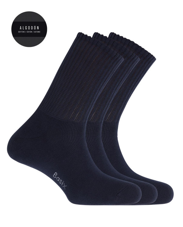 Pack of 3 sport cotton socks with American cuff - Basix Color Navy - 1