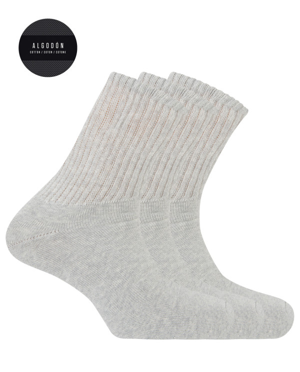 Pack of 3 sport cotton socks with American cuff - Basix Color Light gray - 1