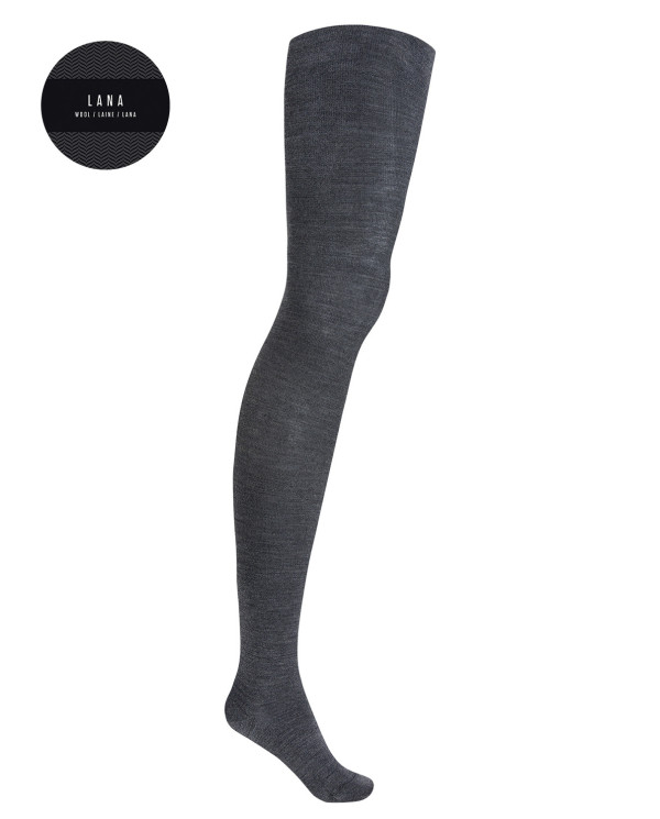 Collants unis en laine mérinos Couleur Gris - 1