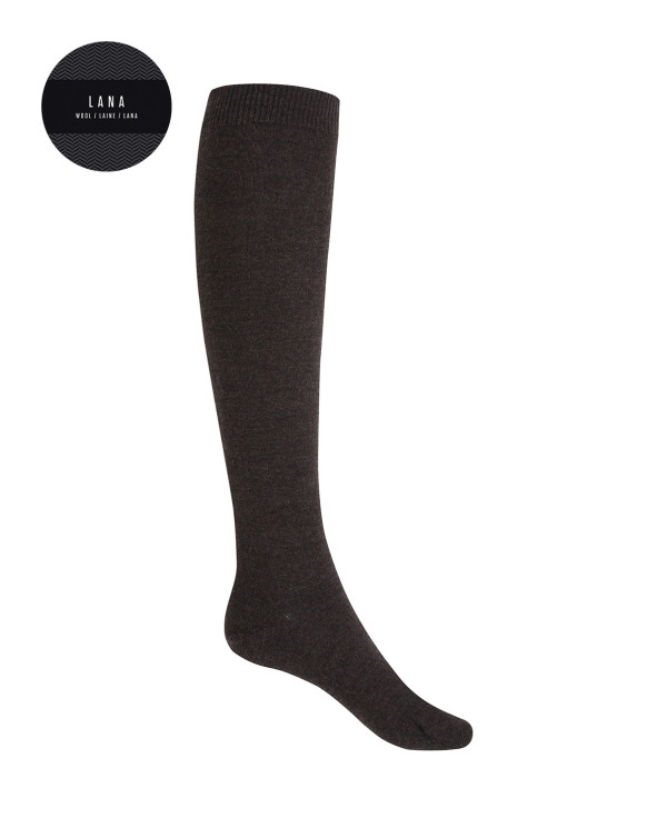 Chaussettes unies en laine mercerisée Couleur Marron - 1