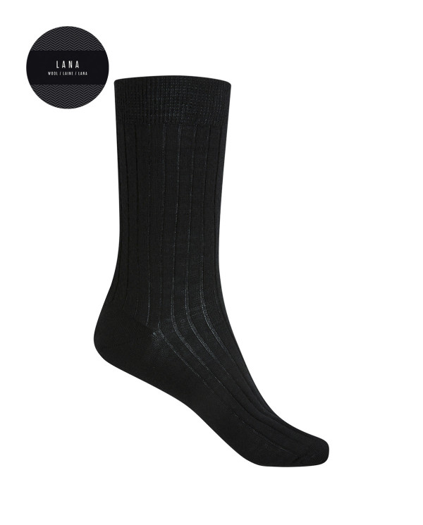 Chaussettes 100% laine côtelée Couleur Noir - 1