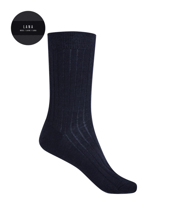 Chaussettes 100% laine côtelée Couleur Bleu marine - 1