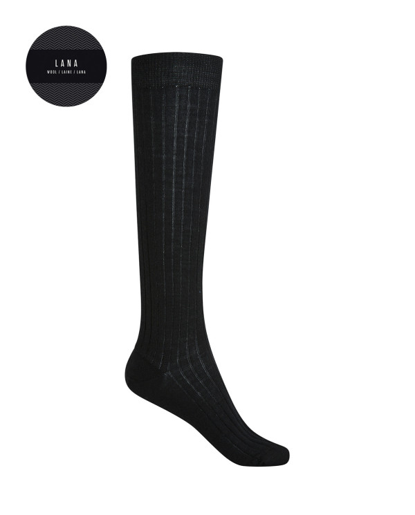 Chaussettes 100% laine côtelée Couleur Noir - 1