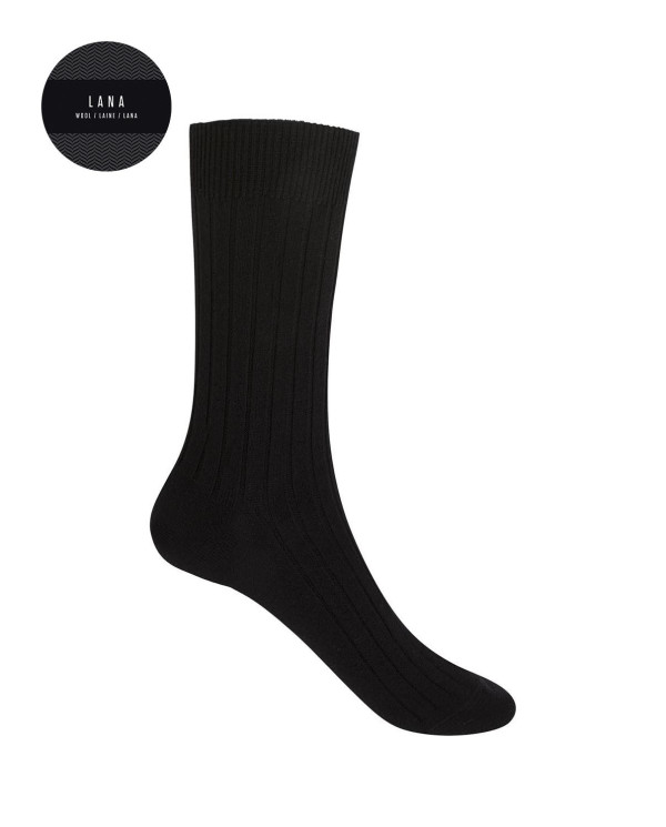 Chaussettes en laine mercerisé - à côtes Couleur Noir - 1