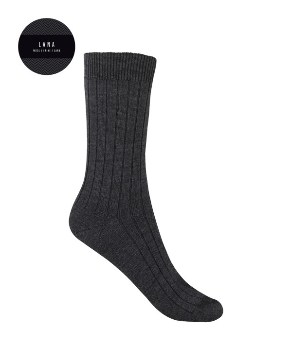 Mercerised wool socks - ribbed Color Grey - 1