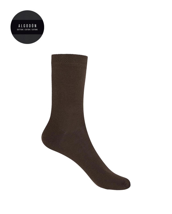 Chaussettes unies en coton Couleur Marron - 1