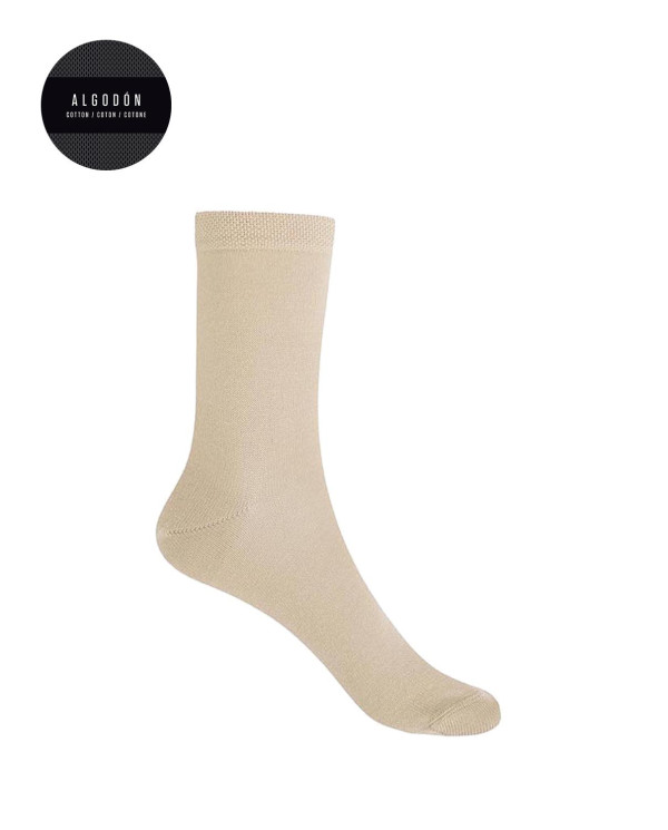 Chaussettes unies en coton Couleur Beige - 1