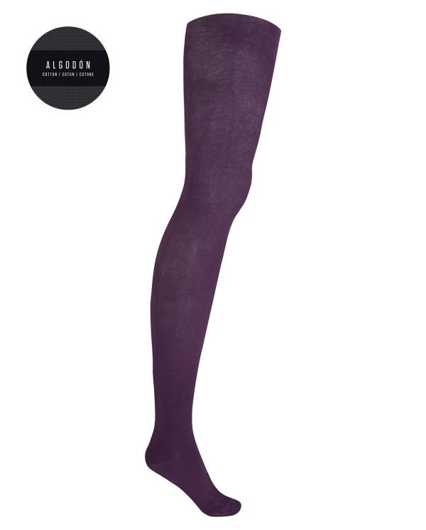 Plain cotton tights Color Purple - 1