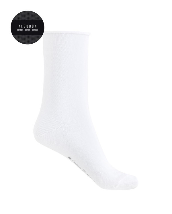 Chaussettes unies en coton à revers roulés Couleur Blanc - 1