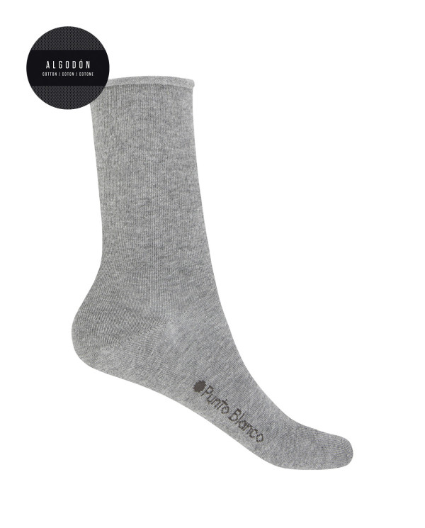 Chaussettes unies en coton à revers roulés Couleur Gris - 1