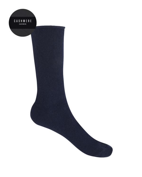 Plain cashmere / wool socks with rolled cuffs Color Navy - 1