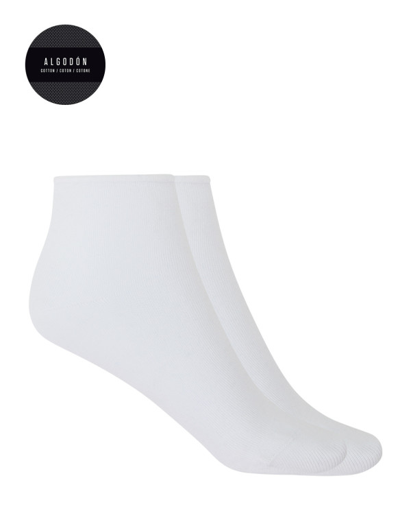 Lot de 2 chaussettes en coton à revers lisses Couleur Blanc - 1